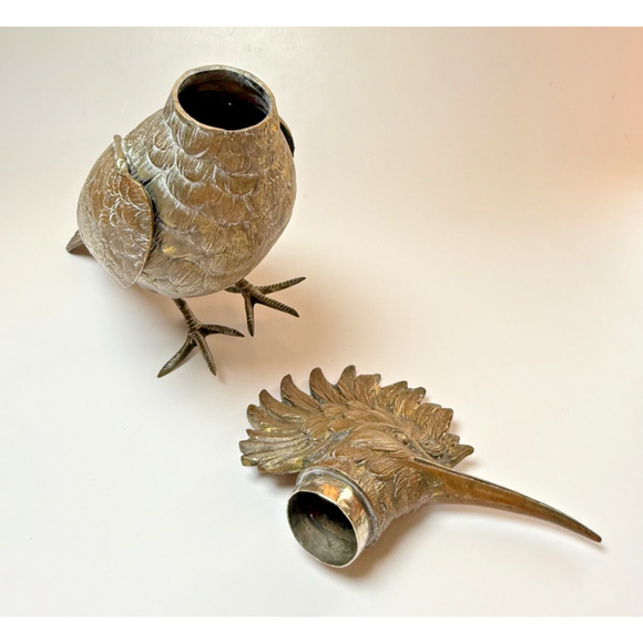 Antique 19th Century German Hoopoe Bird Figural Brass Decanters Articulated Wing - Picture 11 of 16